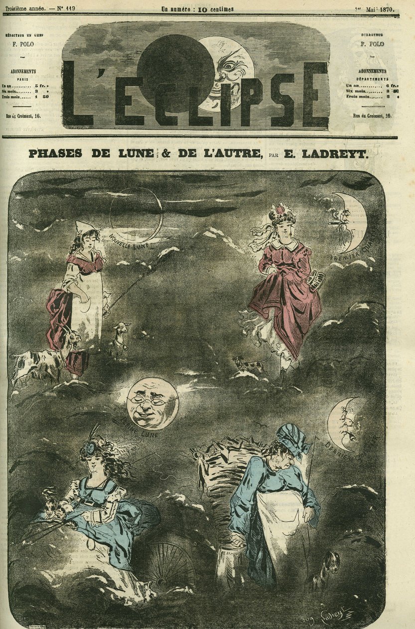 Las 4 fases de la luna representan las 4 categorías sociales de la mujer. Portada en "L