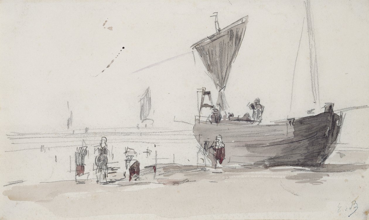 Barco de pesca en la playa de Eugene Louis Boudin