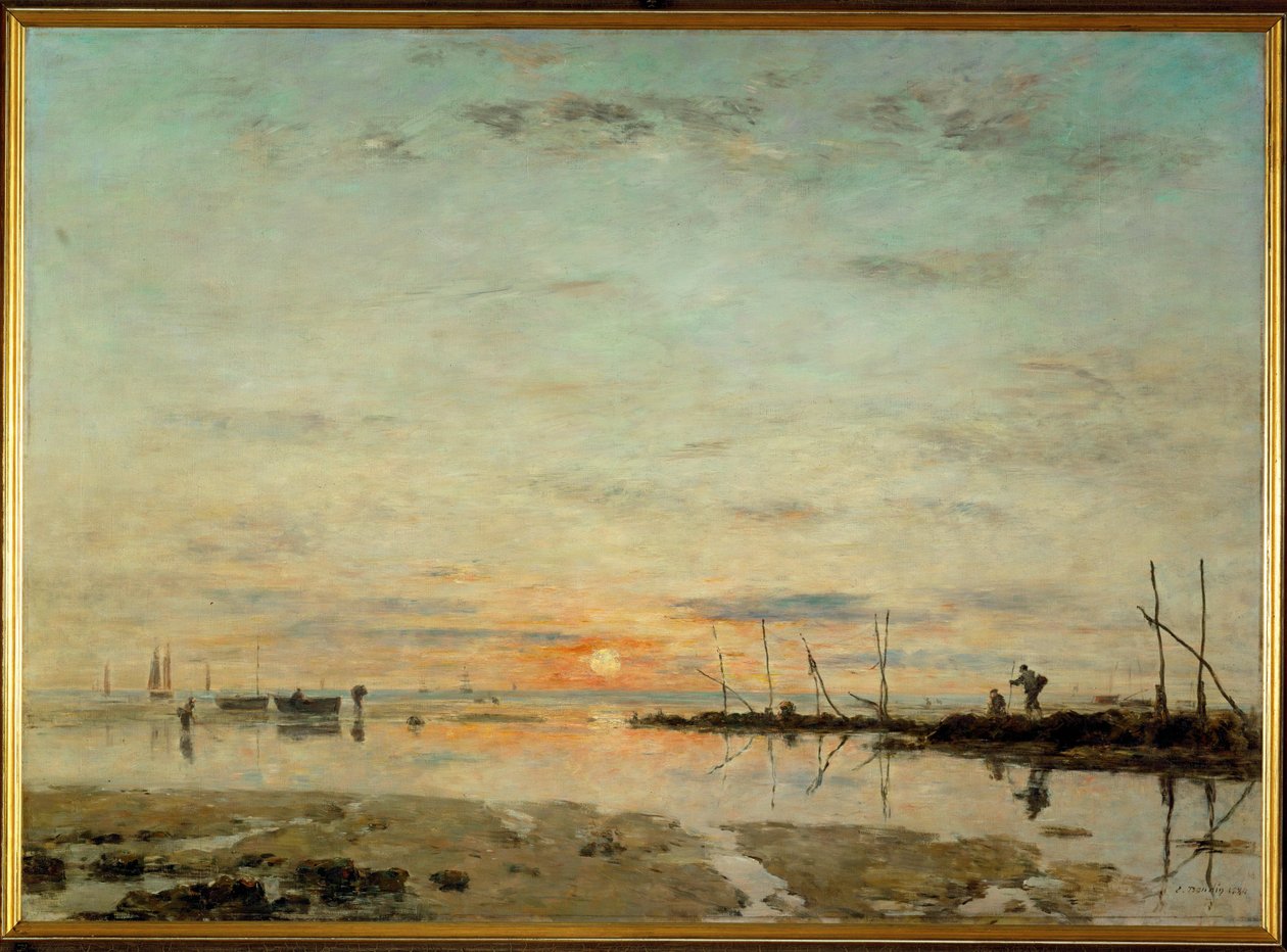 La Havre, puesta de sol con marea baja de Eugene Louis Boudin