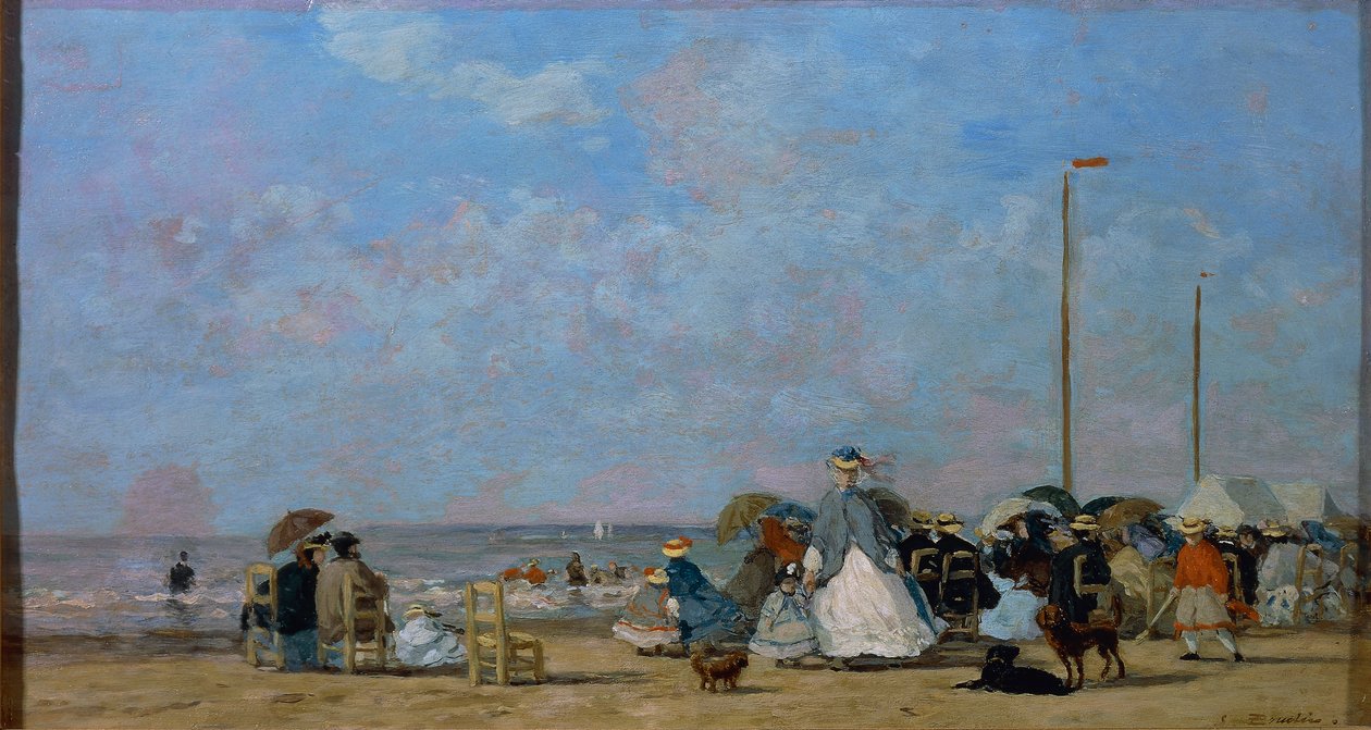 En la playa de Trouville, de Eugene Boudin, pintura de Eugene Louis Boudin