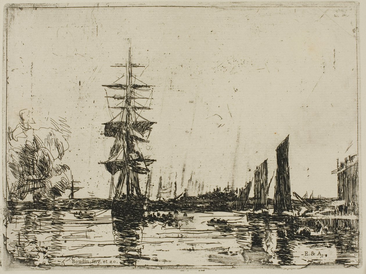 Paisaje marino con barcos de Eugene Louis Boudin