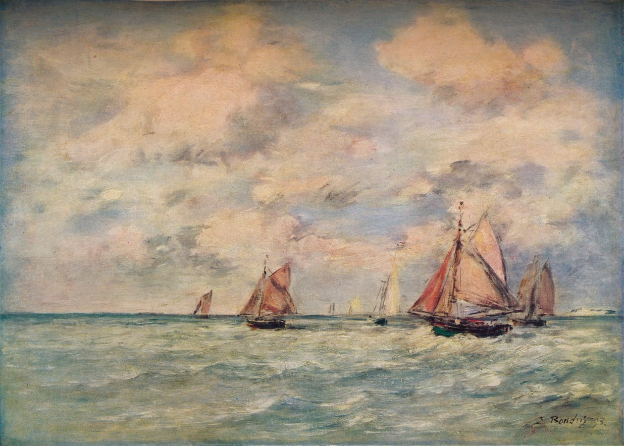 Salida de los barcos en Trouville, siglo XIX de Eugene Louis Boudin