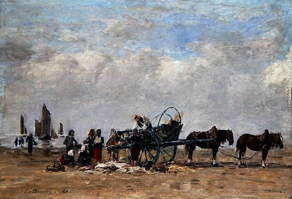 El Carro de Pescado, Berck, c.1880 de Eugene Louis Boudin