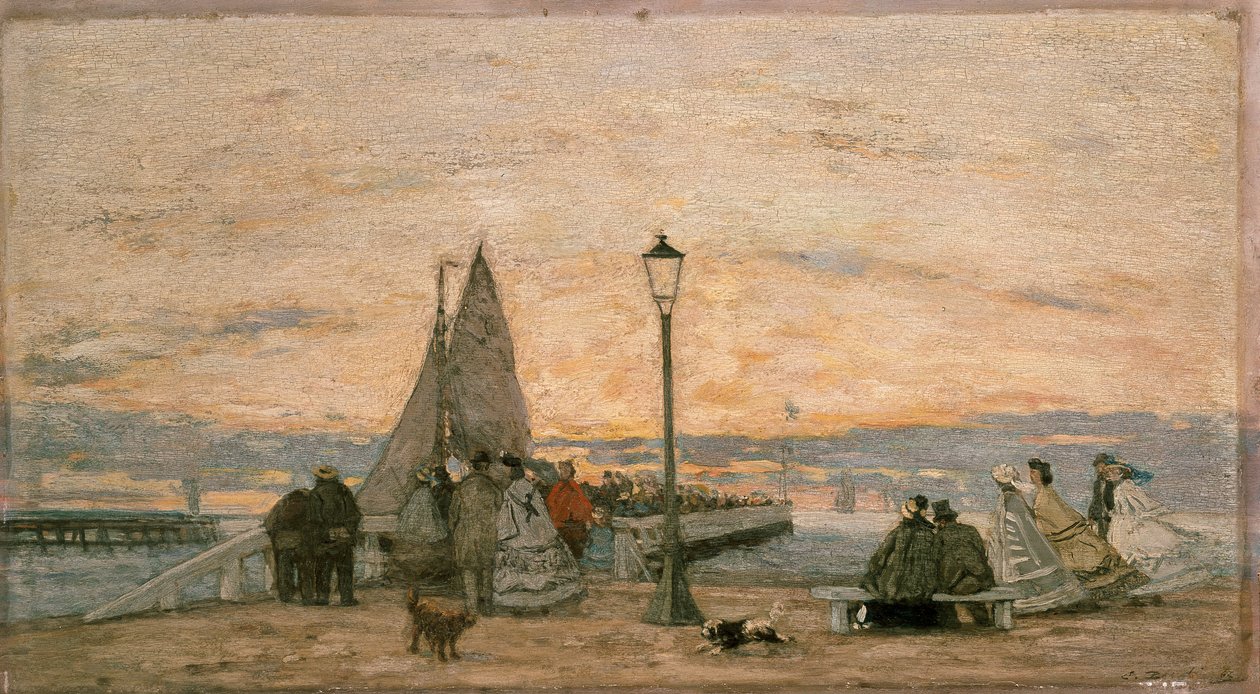 El muelle en Trouville: Atardecer, 1862 de Eugene Louis Boudin