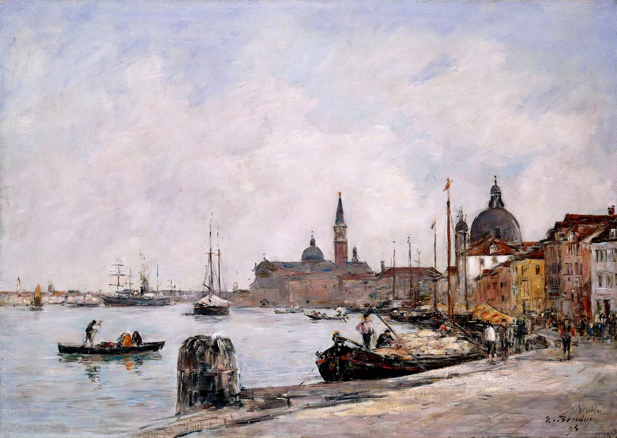 El muelle en Giudecca, Venecia de Eugene Louis Boudin