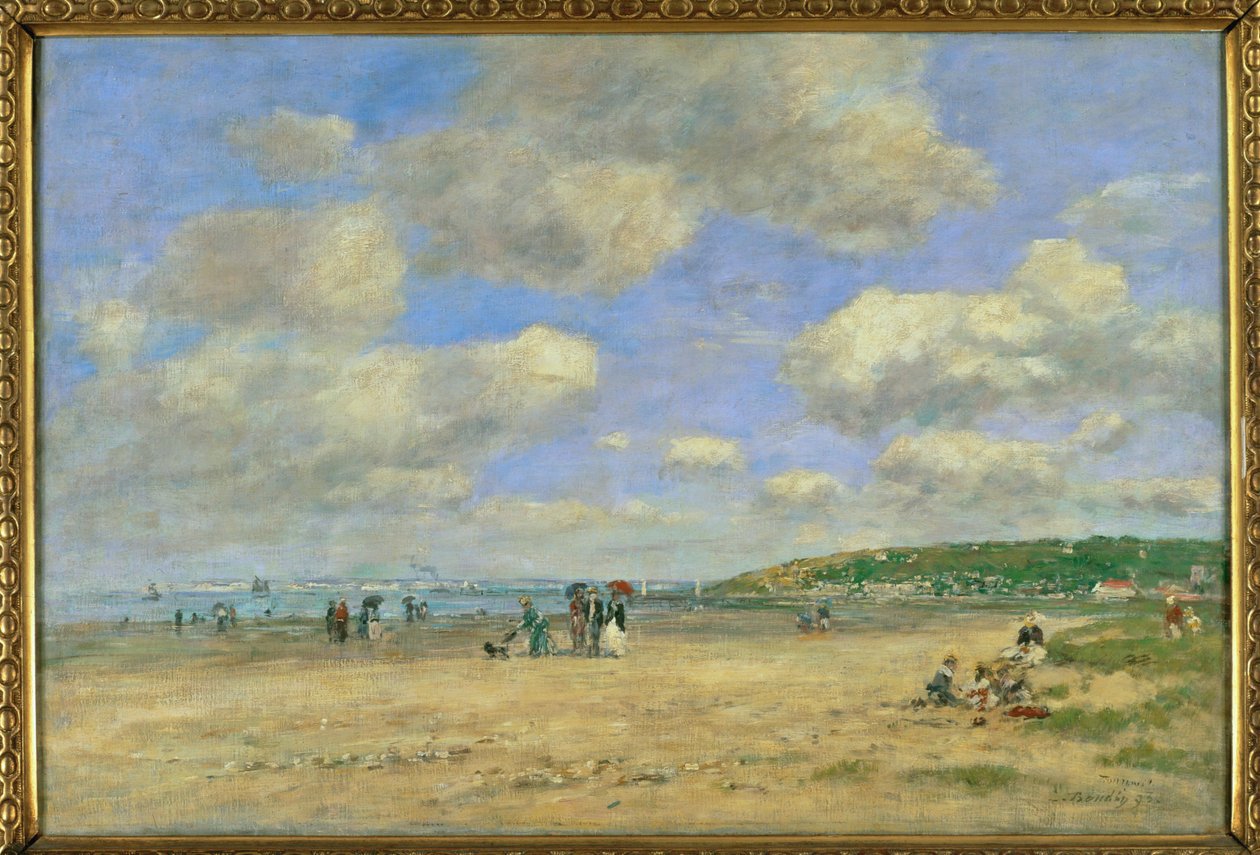 La playa de Tourgeville-les-sablons (pintura sobre lienzo) de Eugene Louis Boudin