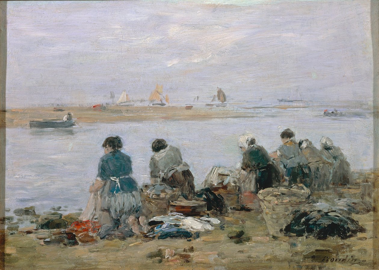 Lavanderas a orillas del río Touques, cerca de Trouville, por Eugene Boudin, pintura de Eugene Louis Boudin