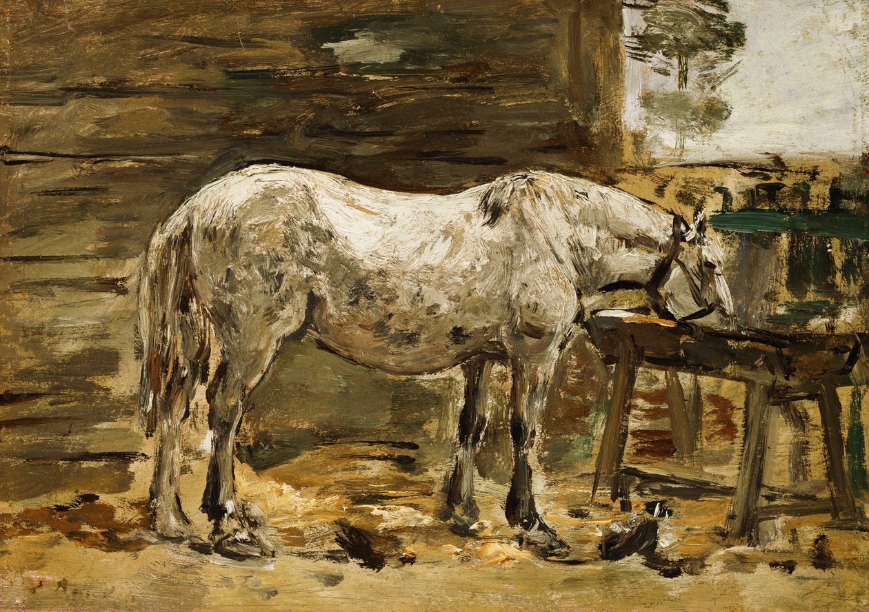 Caballo blanco en el abrevadero, c.1885-90 de Eugene Louis Boudin