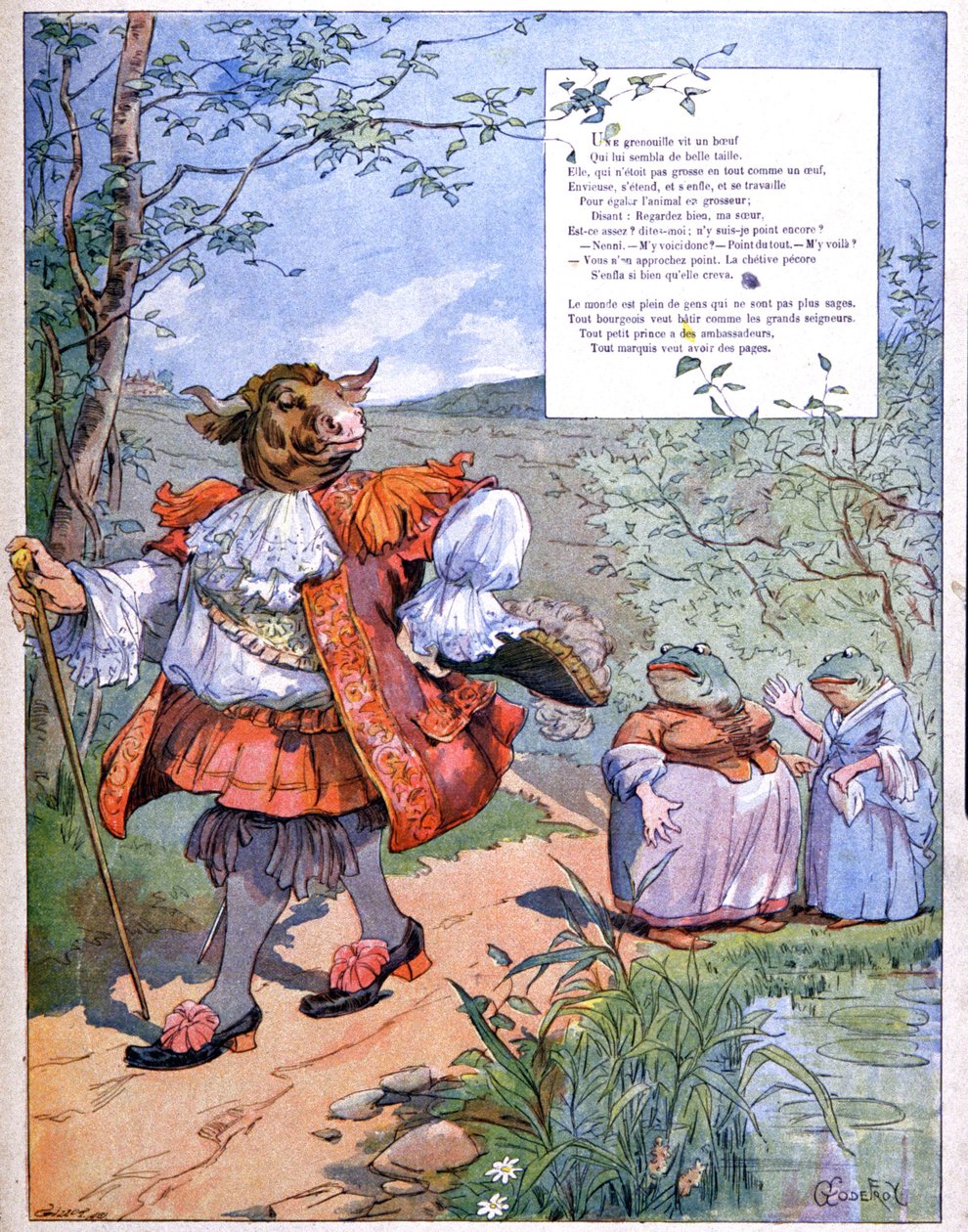 La rana que aspiraba a ser tan grande como el buey, c. 1900 (grabado ) de Eugene Louis Gillot