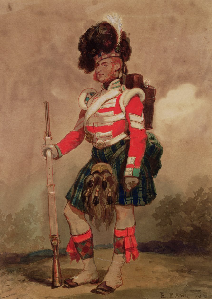 Un soldado de los Highlanders 79 en el campamento de Chobham en 1853 de Eugene Louis Lami