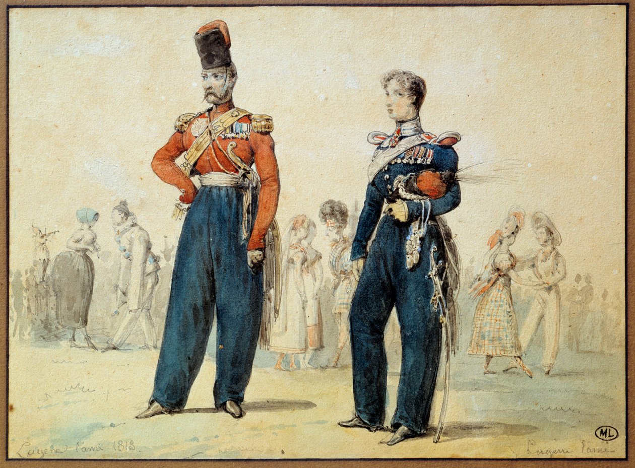 Traje de baile: dos hombres en uniforme militar de Eugene Louis Lami