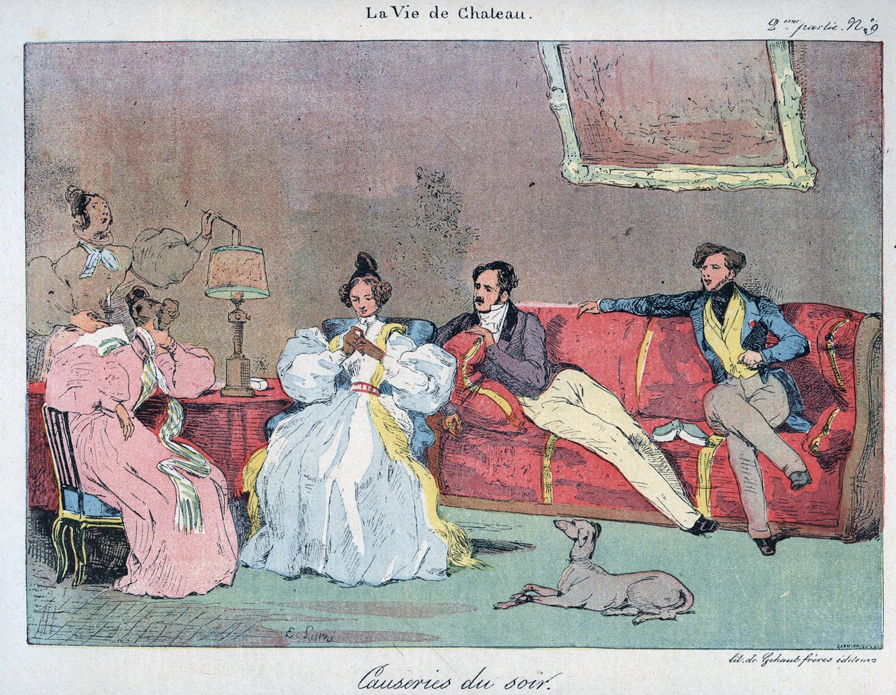 La Vida de castillo - Charlas nocturnas - Ilustración por Eugene Lami (1800-1890) En 