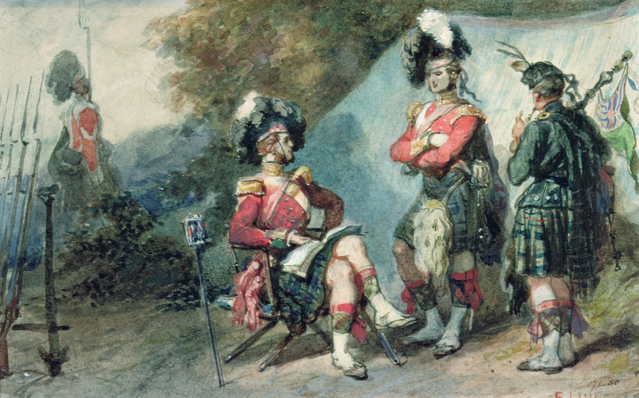 Oficiales de los 79º Highlanders en el campamento de Chobham en 1853 de Eugene Louis Lami
