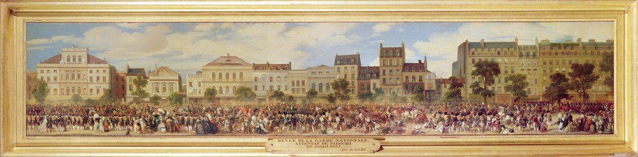 Revisión de la Guardia Nacional, ataque de Fieschi, 28 de julio de 1835 de Eugene Louis Lami