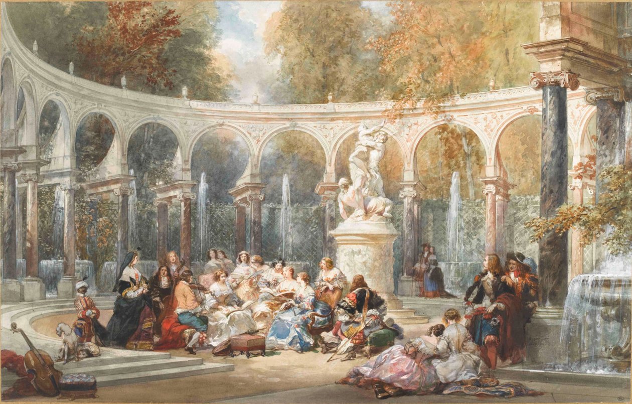 Sociedad en el Bosquet de la Colonnade en el jardín de Versalles de Eugene Louis Lami