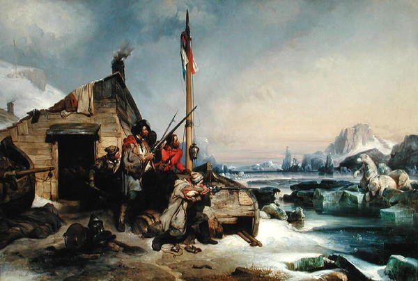 Invernada de un equipo de marineros holandeses en la costa oriental de Novaya Zemlya, 1839 de Eugene Modeste Edmond Lepoittevin