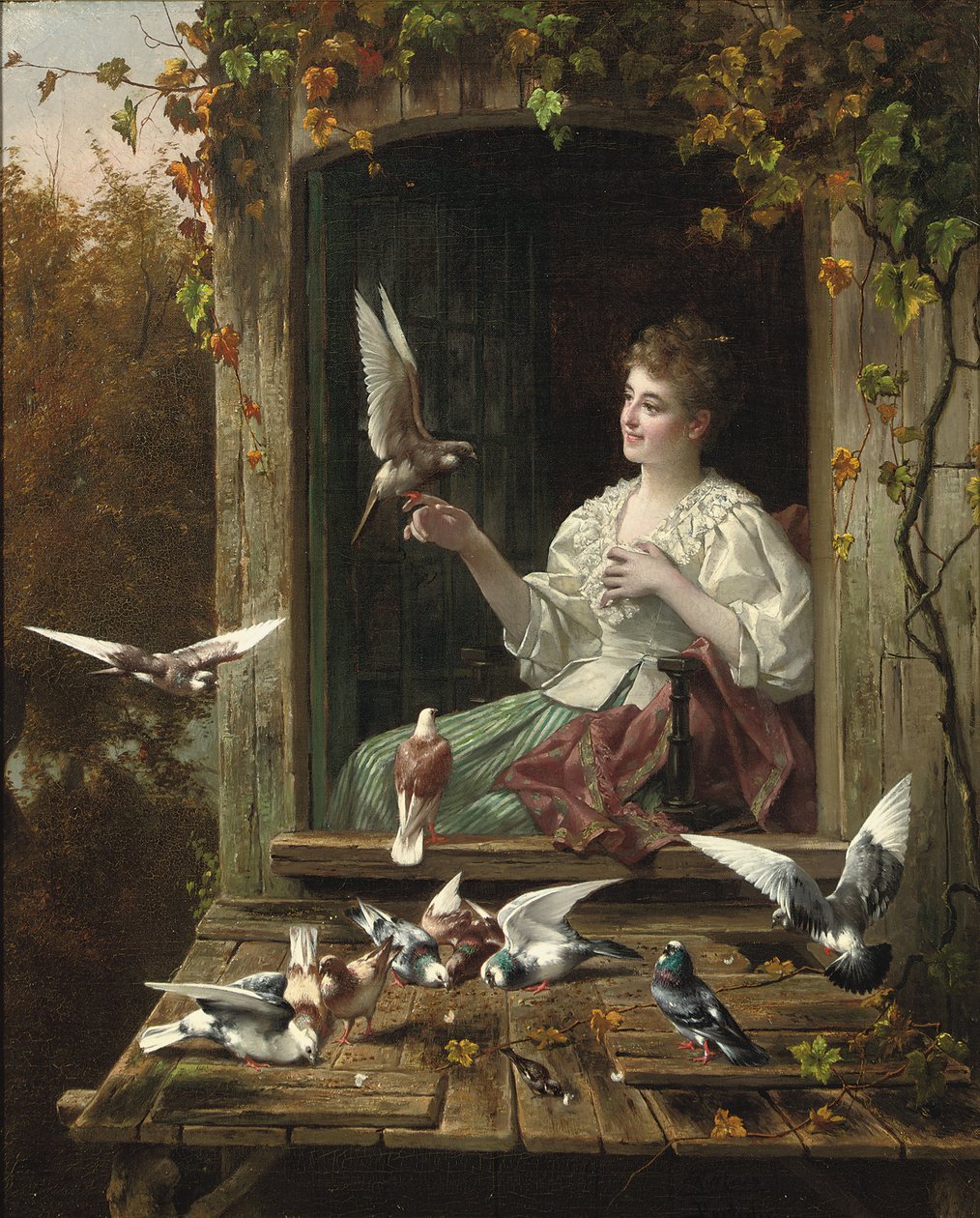 Alimentando a los pájaros de Eugene Remy and Portielje Jan Maes