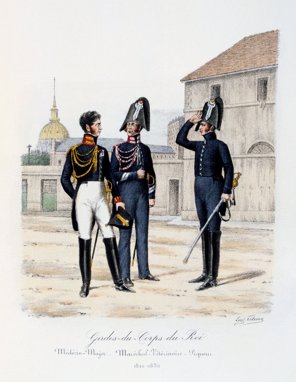 Gardes-du-Corps de Roi, Médico Mayor, Mariscal Veterinario y Piqueur de Eugene Titeux