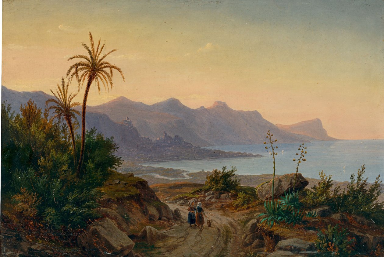 Eugen von Guérard - Paisaje costero meridional con palmeras, 1844 de Eugene von Guérard