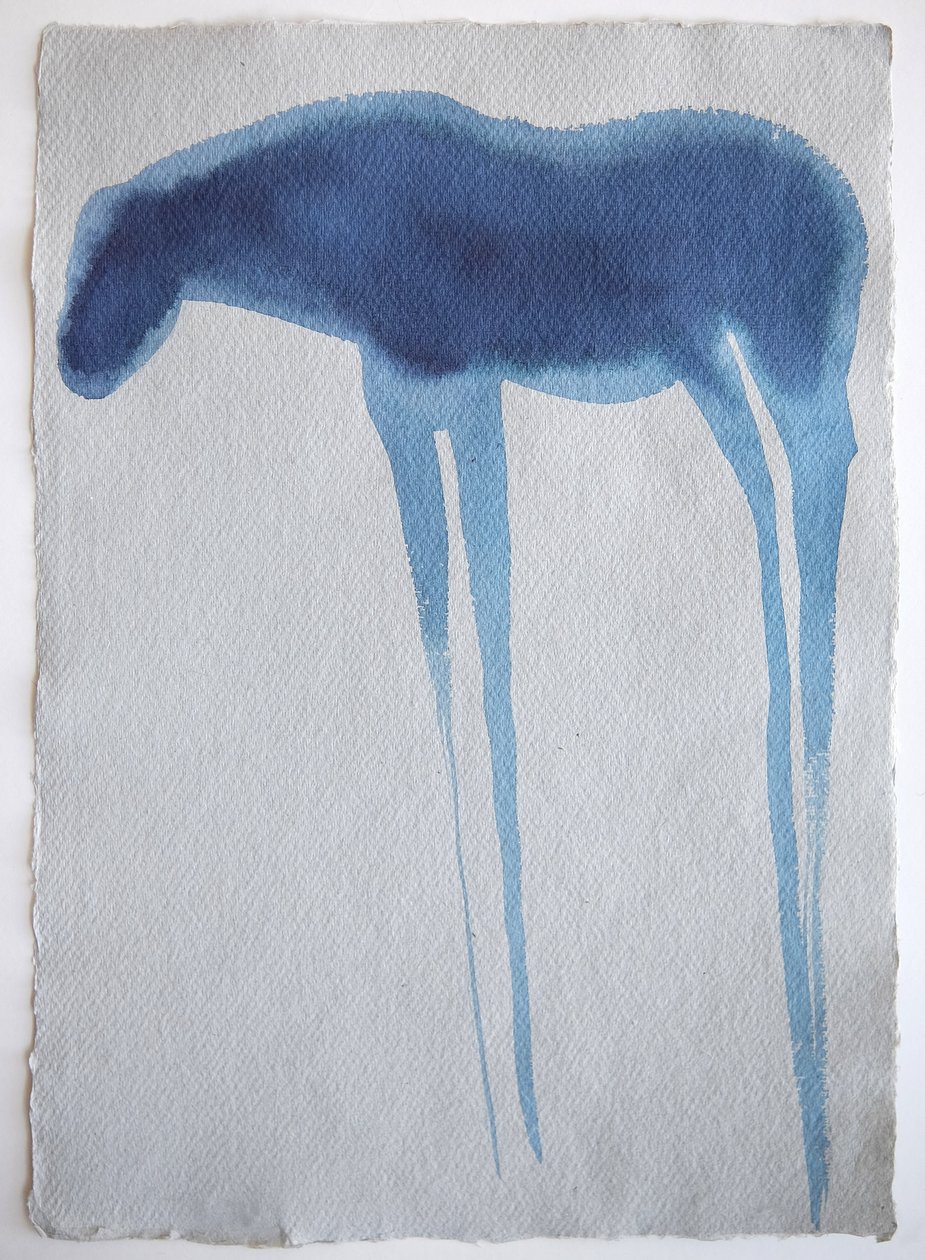 Caballo azul2, 2023 (pigmento, papel hecho a mano) de Eugenie Vronskaya