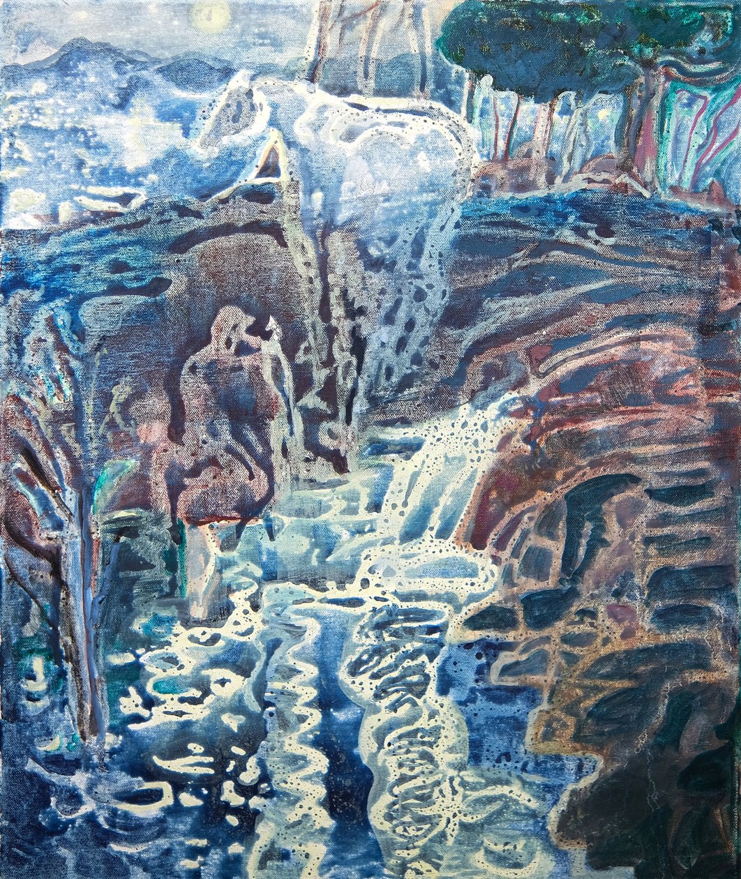 Dappling Moon, 2023 (óleo, pigmentos, arcilla sobre lienzo) de Eugenie Vronskaya