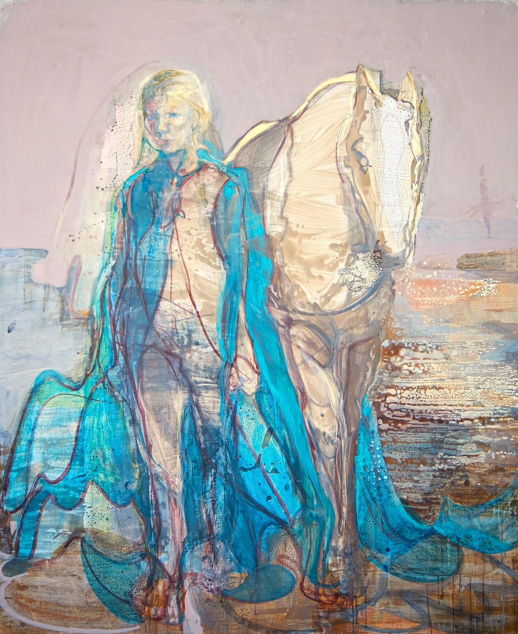 El nacimiento de la diosa 2, 2020-23 (óleo, pigmentos, arcilla sobre lienzo) de Eugenie Vronskaya