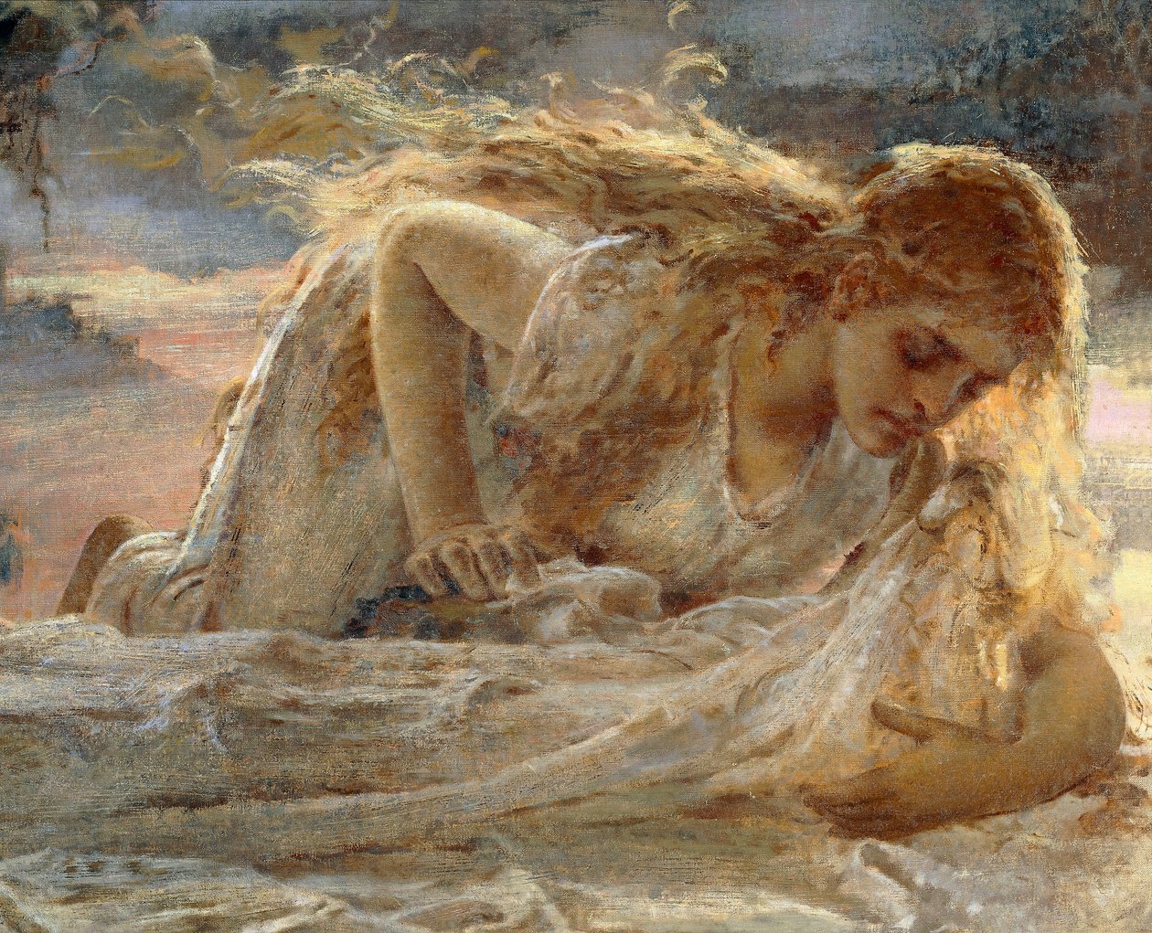 La Magdalena besando los pies de Cristo mientras es bajado de la cruz, (detalle) de Eugenio Prati
