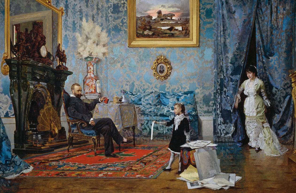 La familia Fabricci, hacia 1880, de Eugenio Scomparini (1845-1913), óleo sobre lienzo, 68x187 cm, Italia de Eugenio Scomparini
