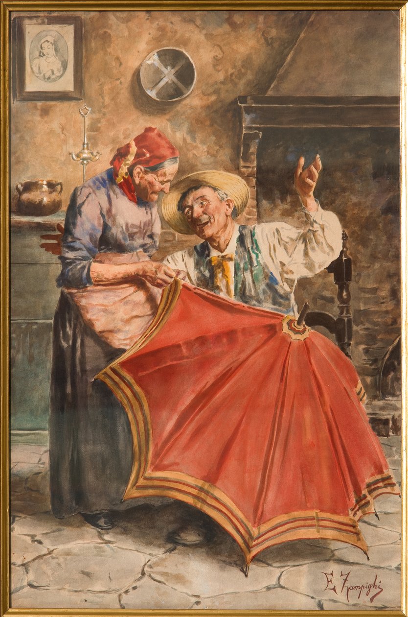 Interior con dos personas (acuarela) de Eugenio Zampighi