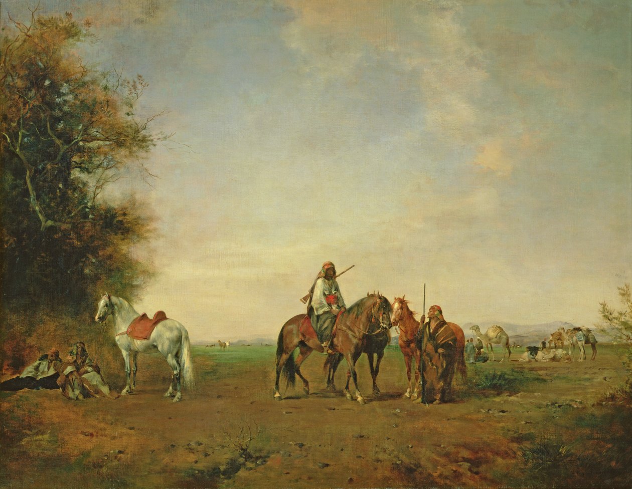 Lugar de descanso de los jinetes árabes en la llanura, 1870 de Eugène Fromentin