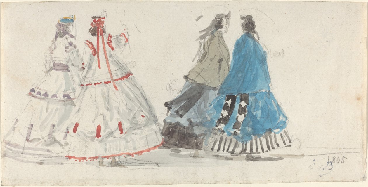Cuatro Damas en Crinolinas Caminando en Trouville de Eugène Boudin