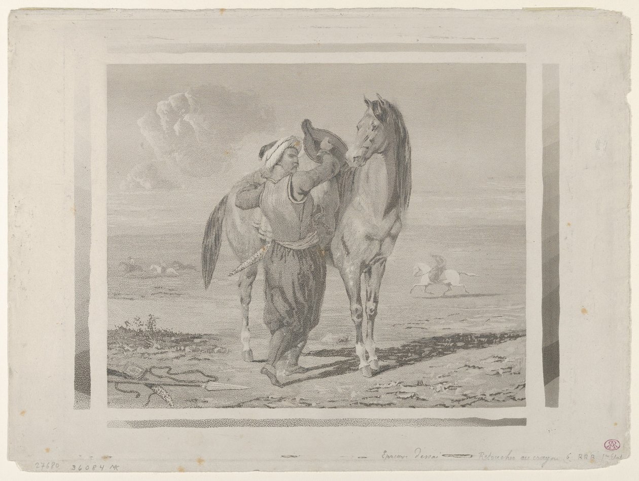Un Turco Ensillando su Caballo, 1824 de Eugène Delacroix