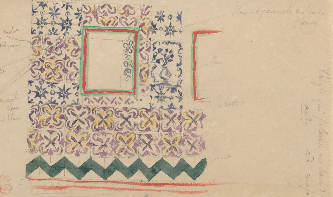 Una pared decorada con azulejos españoles de Eugène Delacroix