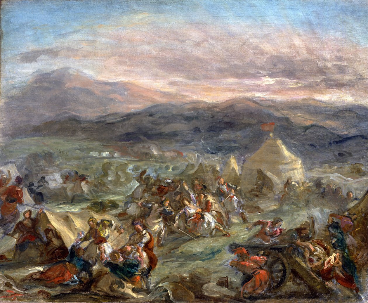 Botzaris sorprende al campamento turco y cae herido de muerte de Eugène Delacroix
