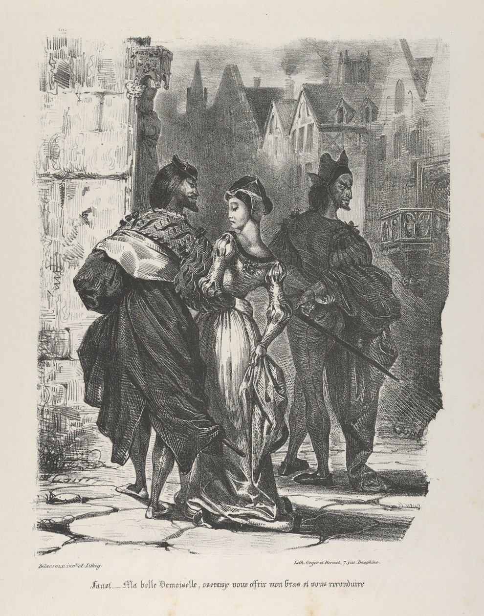Fausto intentando seducir a Margarita Goethe, Fausto, 1825-27 de Eugène Delacroix