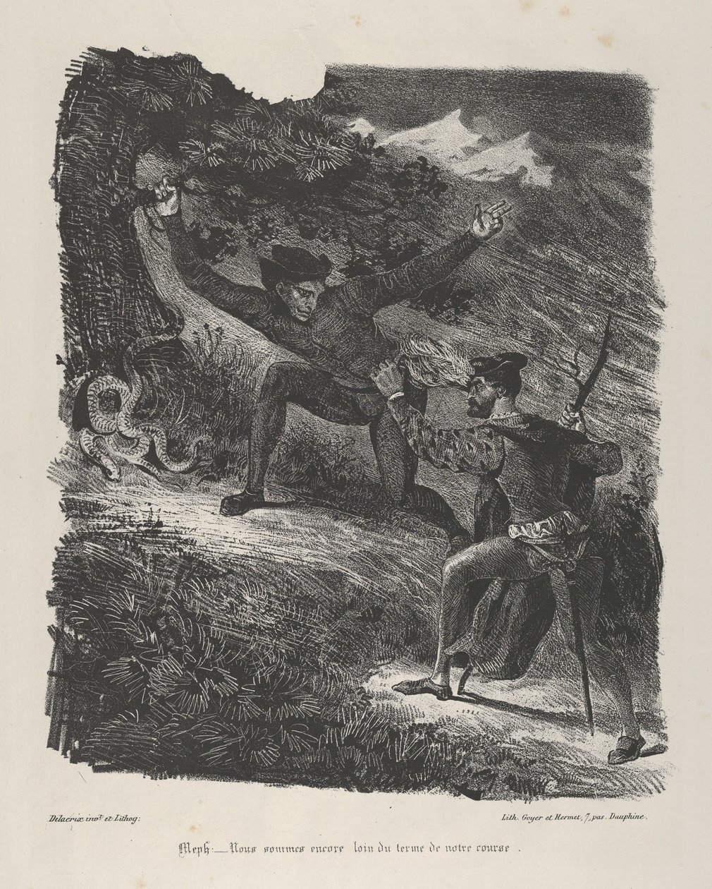 Fausto y Mefistófeles en las montañas de Hartz, Goethe, Fausto de Eugène Delacroix