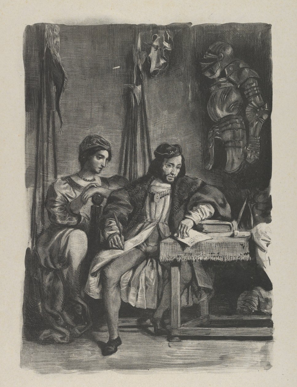 Goetz von Berlichingen escribiendo sus memorias, 1836-43 de Eugène Delacroix