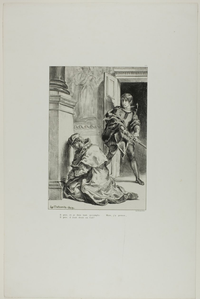 Hamlet Intenta Matar al Rey, lámina 8 de Hamlet de Eugène Delacroix