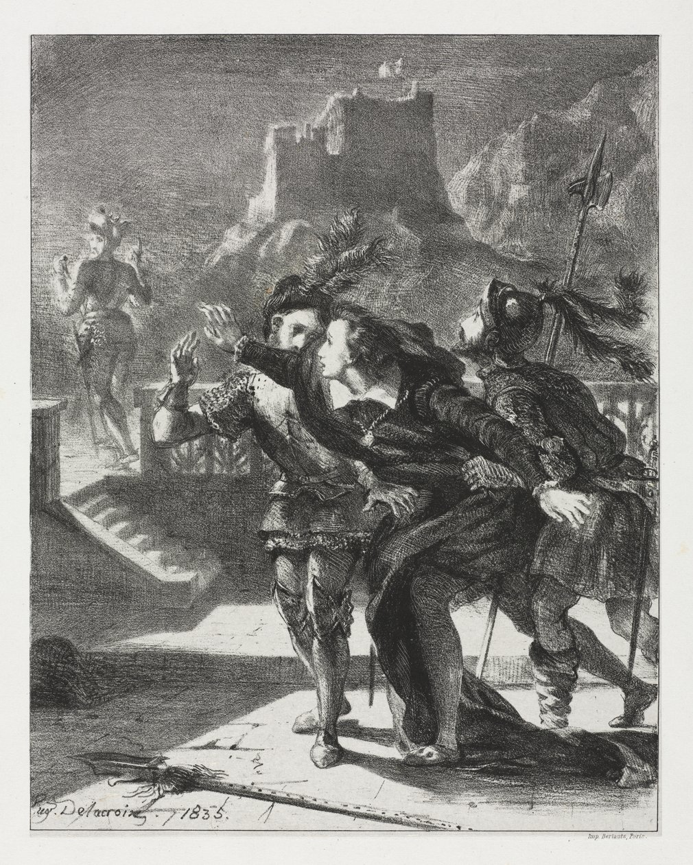 Hamlet: Hamlet Corre para Seguir al Fantasma de su Padre de Eugène Delacroix