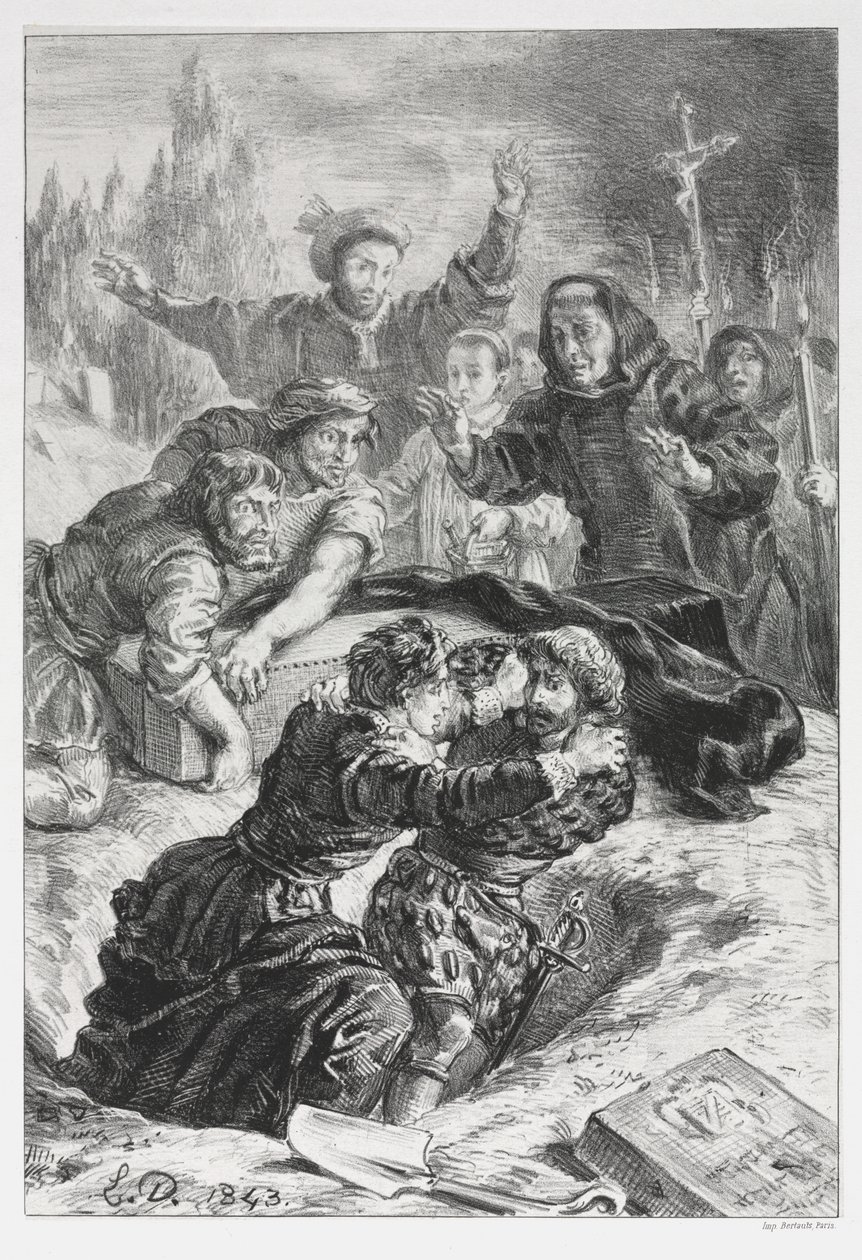 Hamlet: Hamlet y Laertes en la tumba de Ofelia de Eugène Delacroix