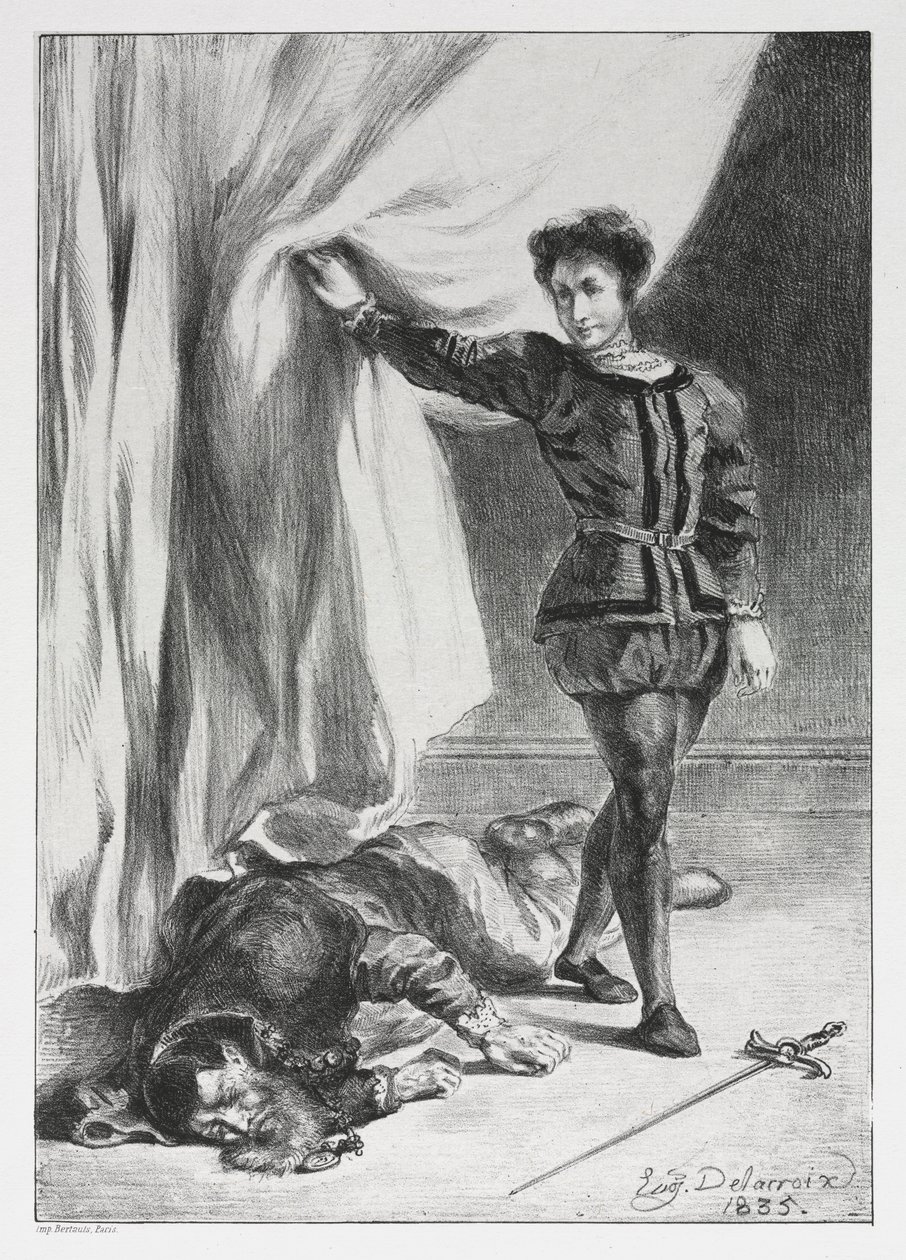 Hamlet y el cadáver de Polonio de Eugène Delacroix