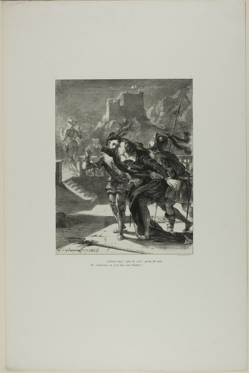 Hamlet persiguiendo al fantasma de su padre, lámina 2 de Hamlet de Eugène Delacroix
