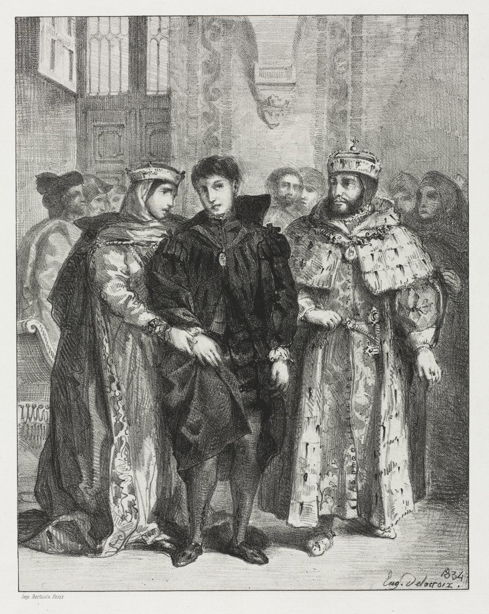 Hamlet: La reina intenta consolar a Hamlet de Eugène Delacroix
