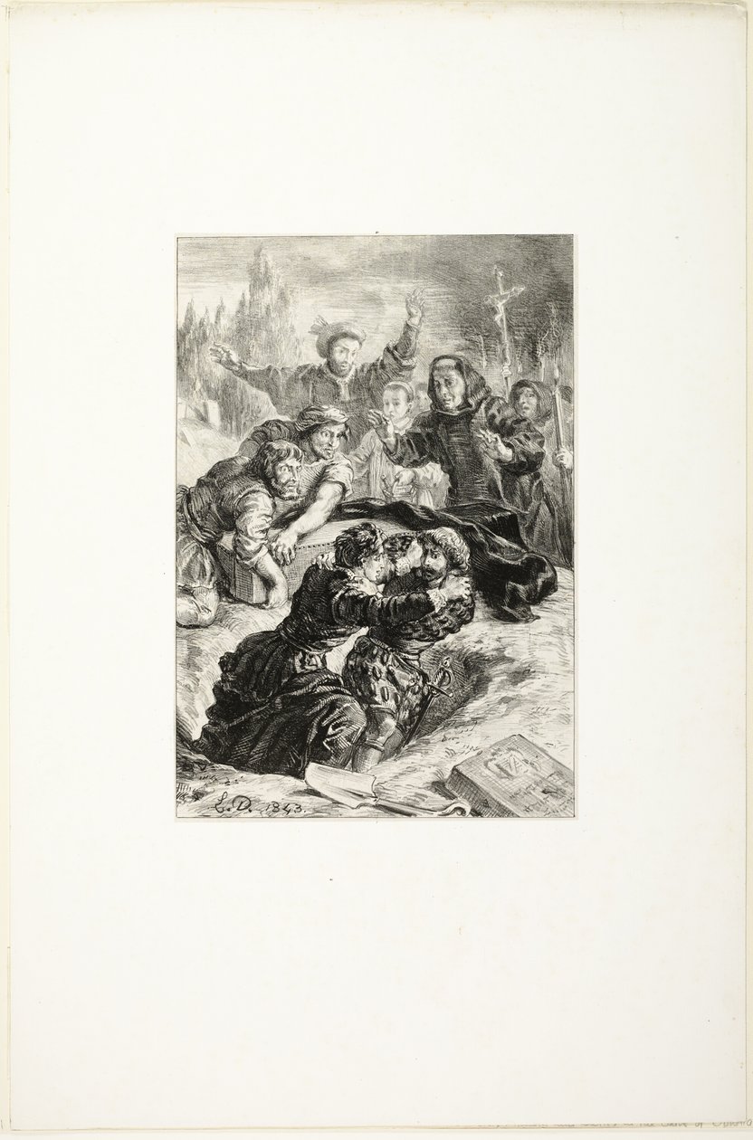 Hamlet y Laertes en la tumba de Ofelia de Eugène Delacroix