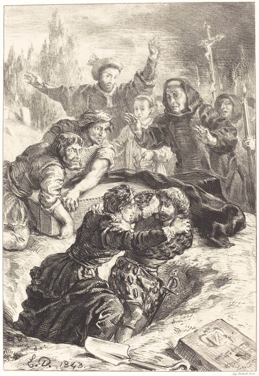 Hamlet y Laertes en la tumba de Ofelia Acto V, Escena I, 1843 de Eugène Delacroix
