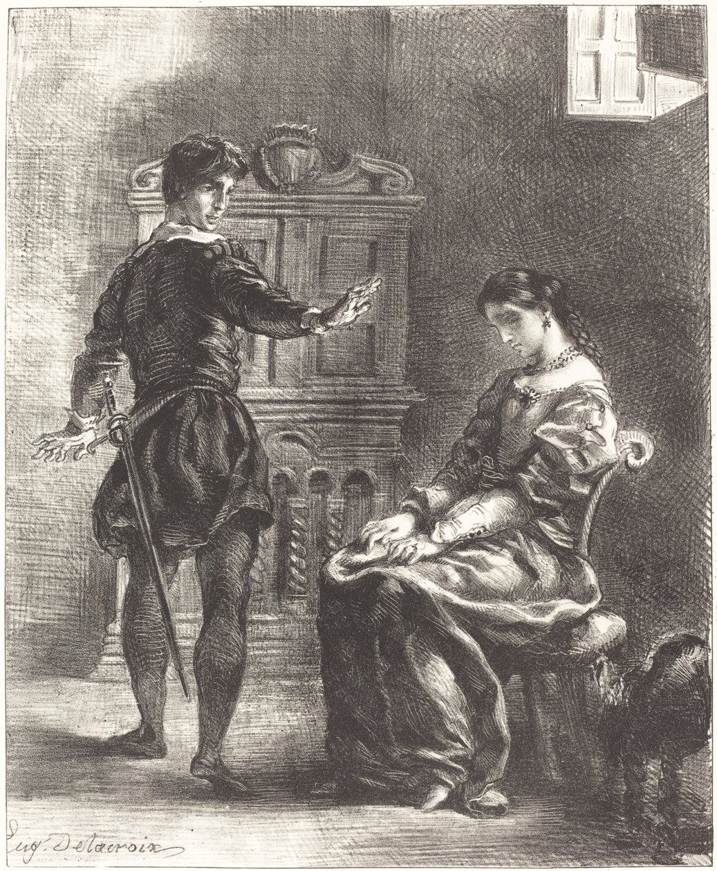 Hamlet y Ofelia Acto III, Escena I, 1834-1843 de Eugène Delacroix