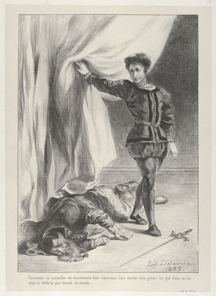 Hamlet y el cadáver de Polonio de Eugène Delacroix