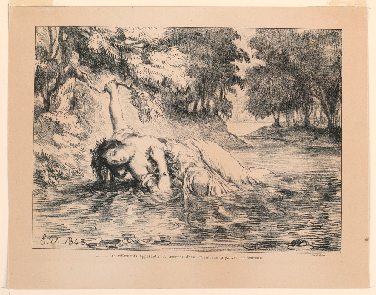 Ilustración para Hamlet: La Muerte de Ofelia (IV, 7) de Eugène Delacroix