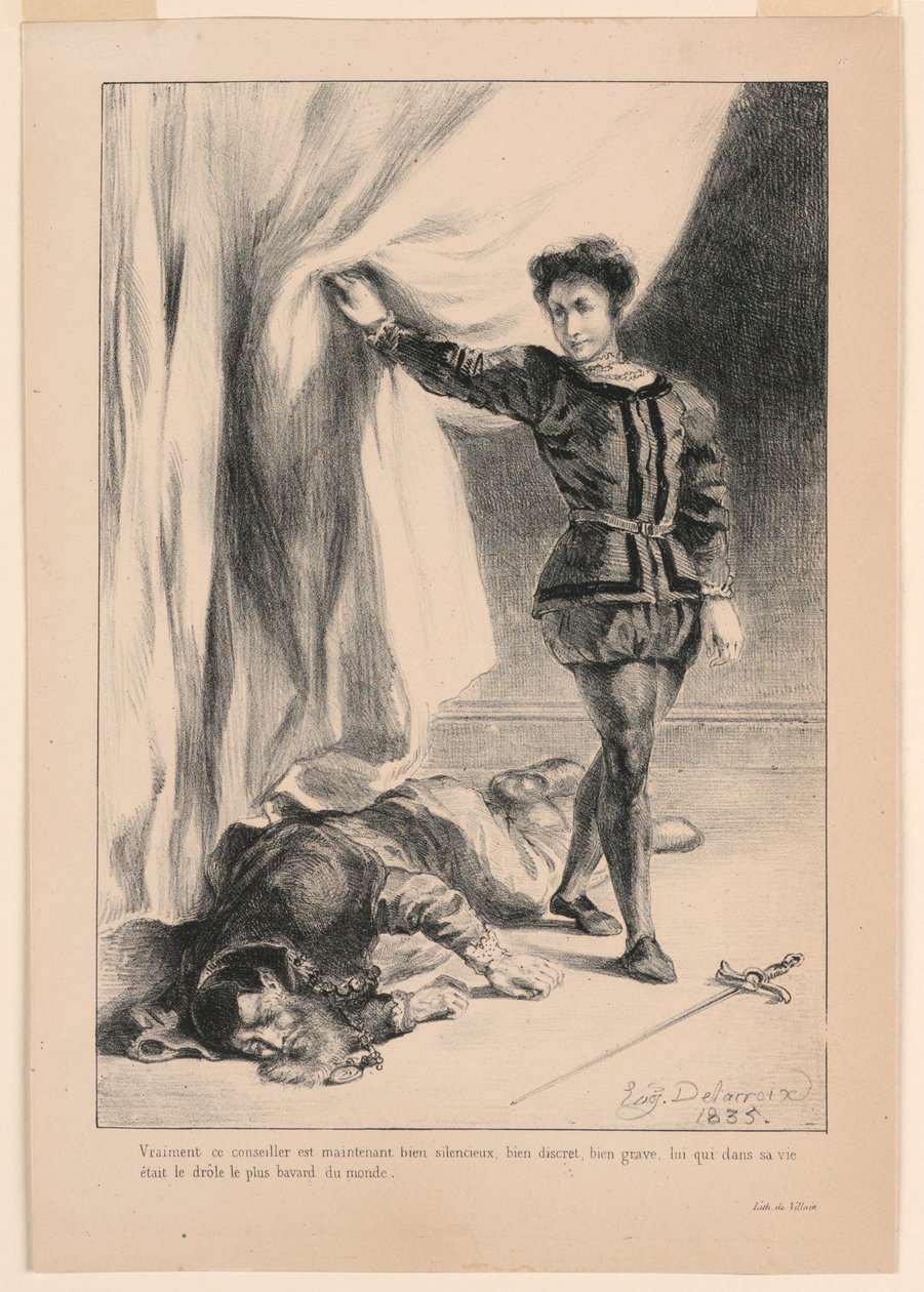 Ilustración para Hamlet: La muerte de Polonio (III,4) de Eugène Delacroix