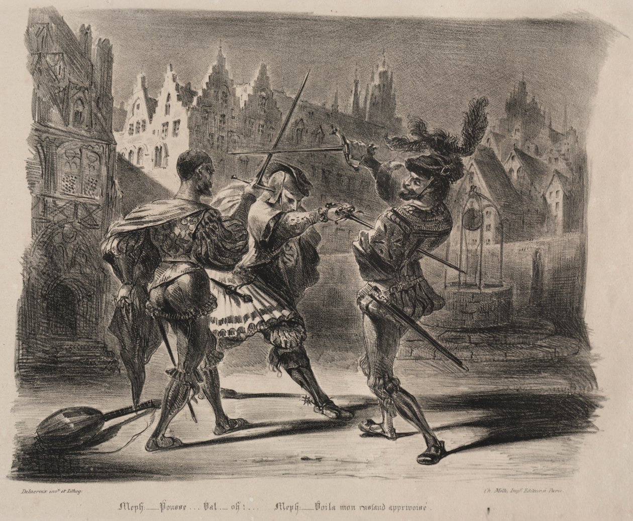 Ilustraciones para Fausto: Duelo de Fausto y Valentín de Eugène Delacroix